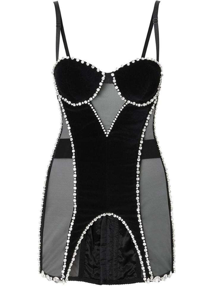 Burberry Crystal Detail Mesh And Velvet Corset Top - Black