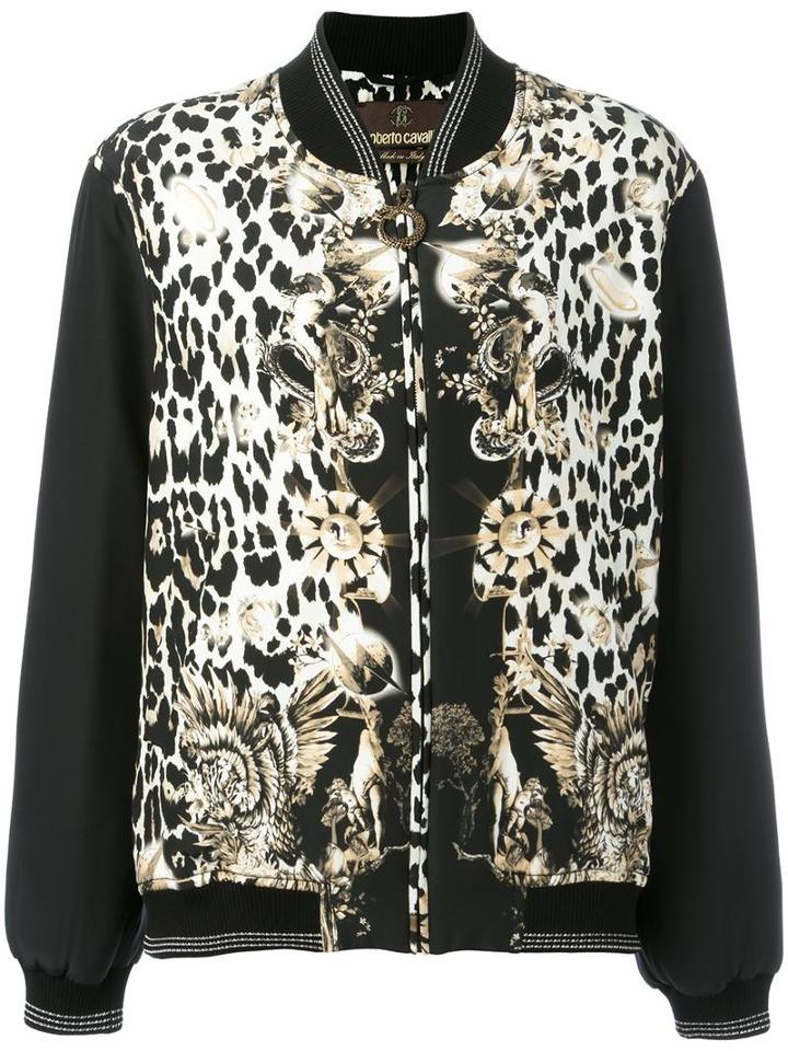 Roberto Cavalli Leopard Print Bomber Jacket, Women's, Size: 40, Silk/cotton/polyimide