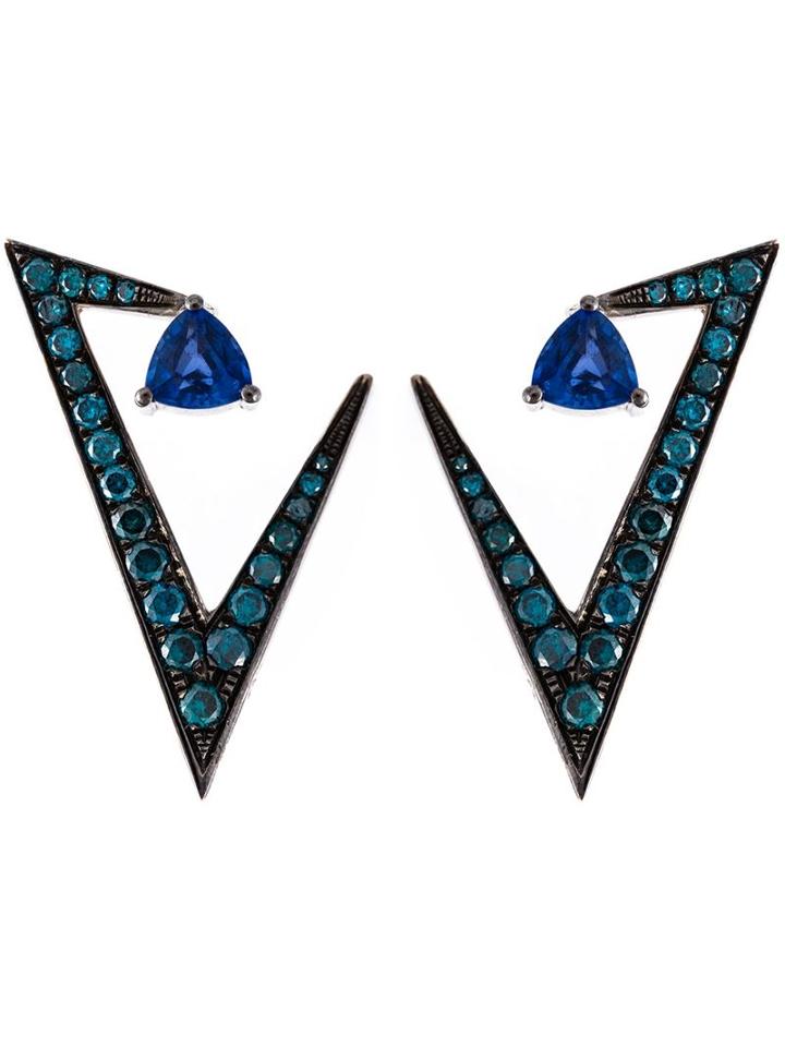Nikos Koulis Geometric Sapphire And Diamond Earrings