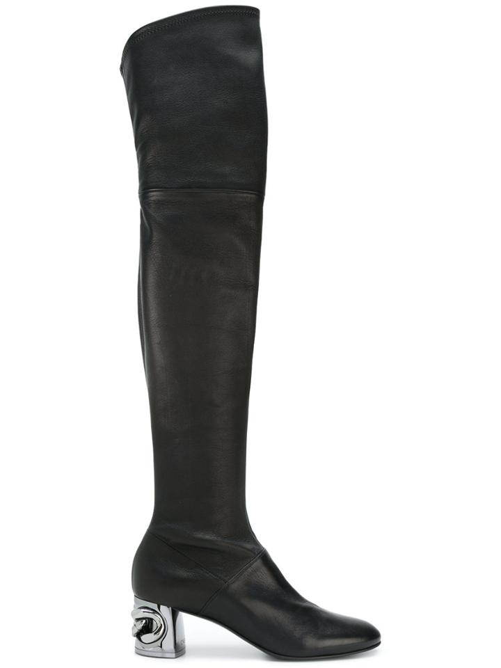 Casadei Chain-embellished Heel Boots - Black