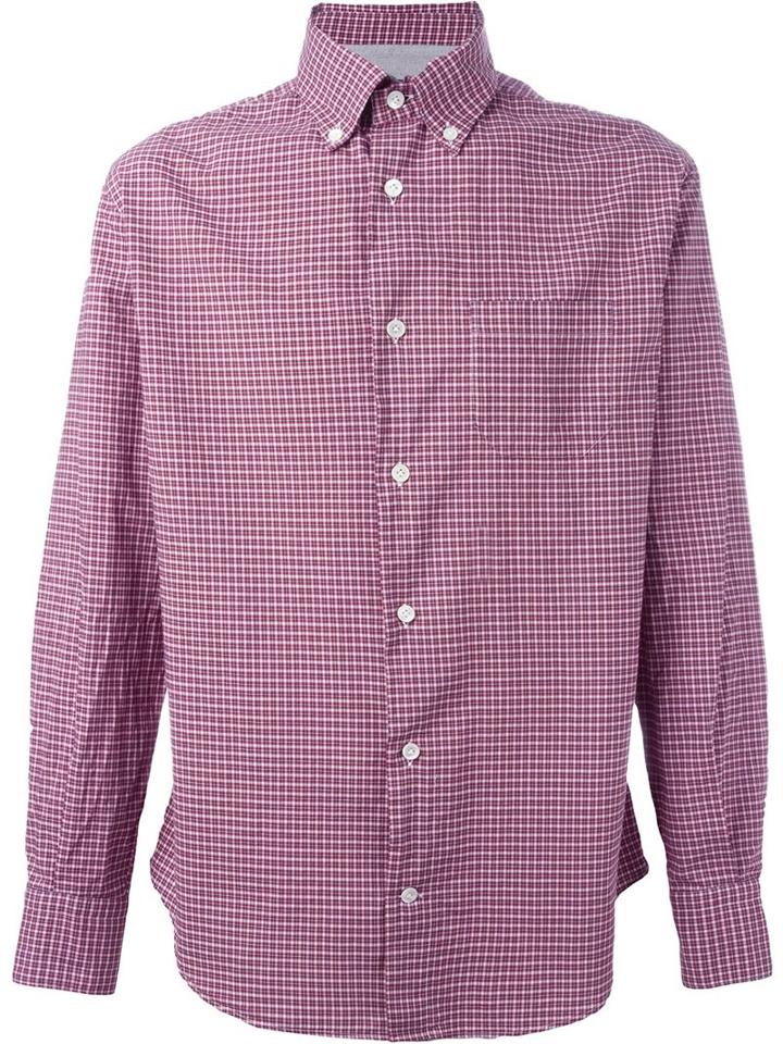Eleventy Checked Shirt, Men's, Size: 45, Red, Cotton