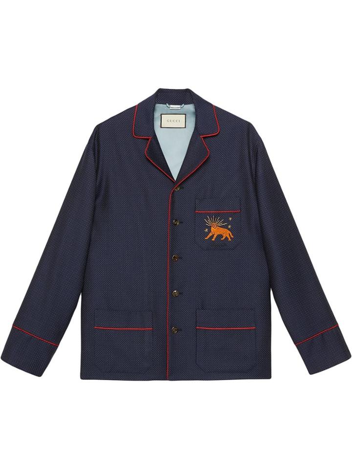 Gucci Fine Dots Wool Jacket With Feline - Blue