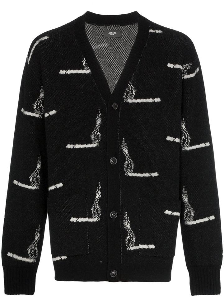 Amiri Cigarette Print Knitted Cashmere And Wool Cardigan - Black