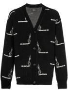 Amiri Cigarette Print Knitted Cashmere And Wool Cardigan - Black