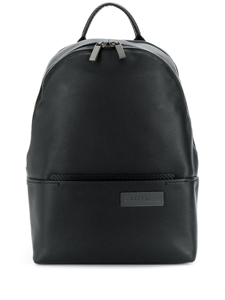 Calvin Klein Leather Logo Backpack - Black
