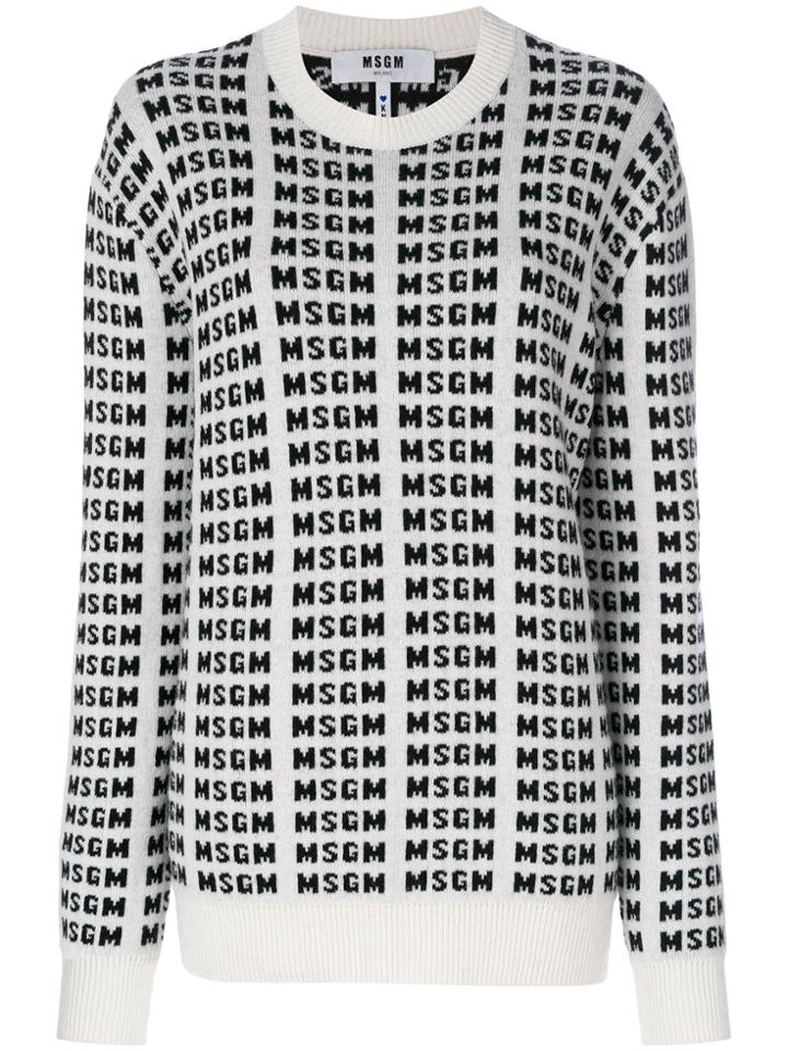 Msgm Logo Intarsia Jumper - White