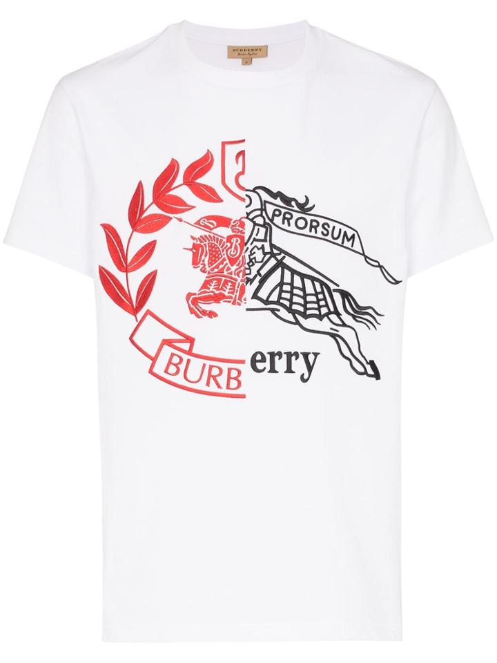 Burberry Asymmetric Crest Logo Cotton T-shirt - White