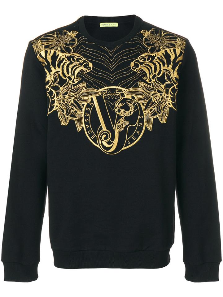 Versace Jeans Tiger Logo Embroidered Sweatshirt - Black