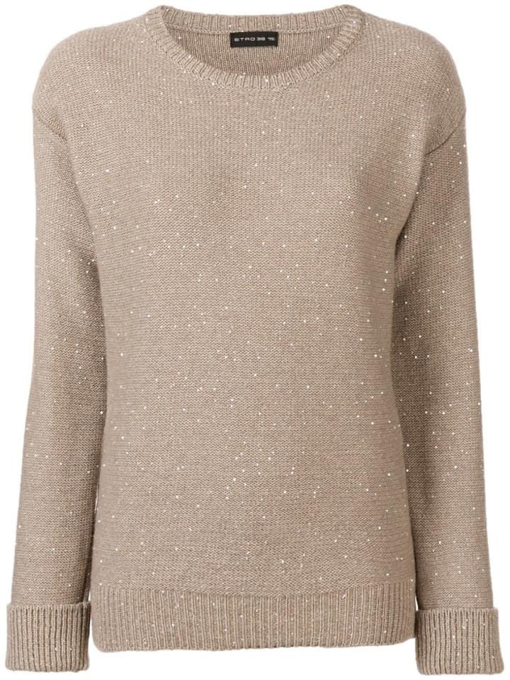 Etro Crewneck Sequin Detail Sweater - Nude & Neutrals