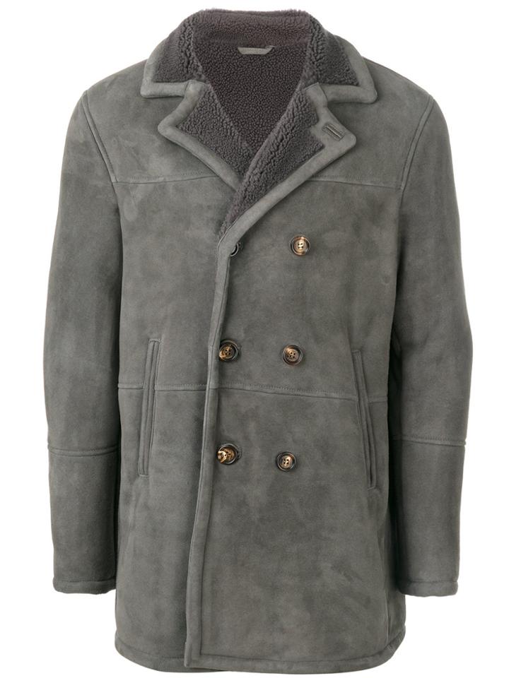 Eleventy Double Breasted Shearling Coat - Grey