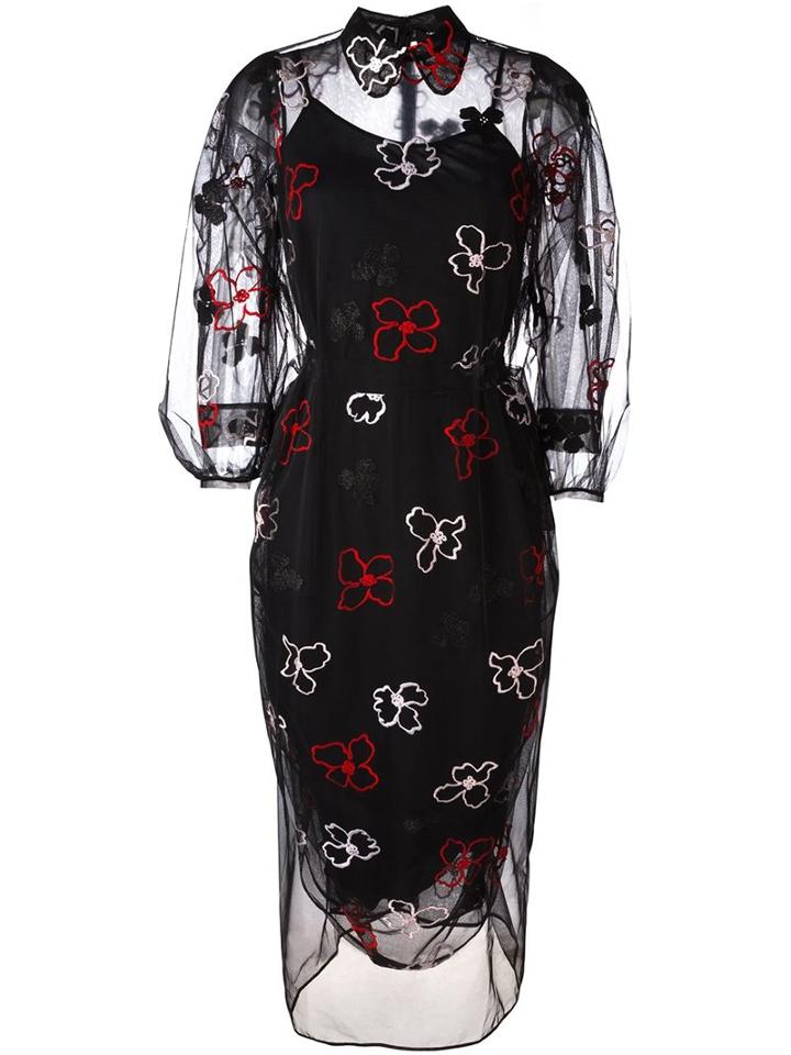 Simone Rocha Floral Embroidery Dress, Women's, Size: 6, Black, Cotton/polyamide/polyester/metallized Polyester