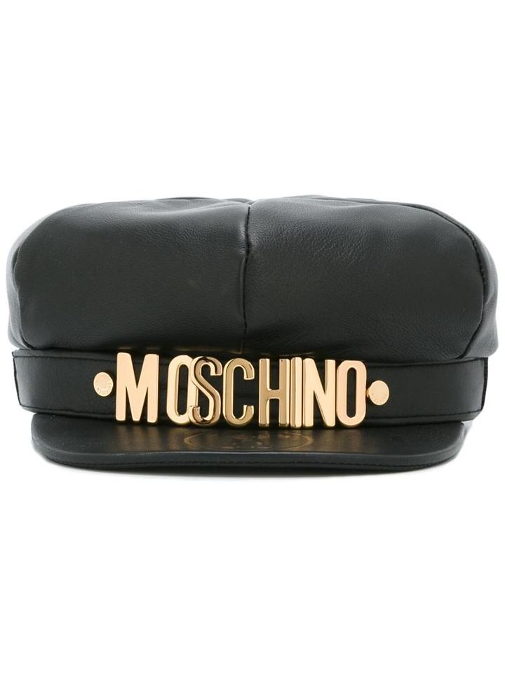 Moschino Logo Plaque Hat, Women's, Size: Medium, Black, Sheep Skin/shearling/rayon
