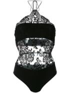 La Perla Floral Lace Bodysuit, Women's, Size: 2, Black, Cotton/polyamide/spandex/elastane