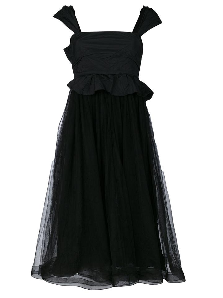 Red Valentino - Ruffled Detail Flared Dress - Women - Polyamide/polyester/acetate - 38, Black, Polyamide/polyester/acetate