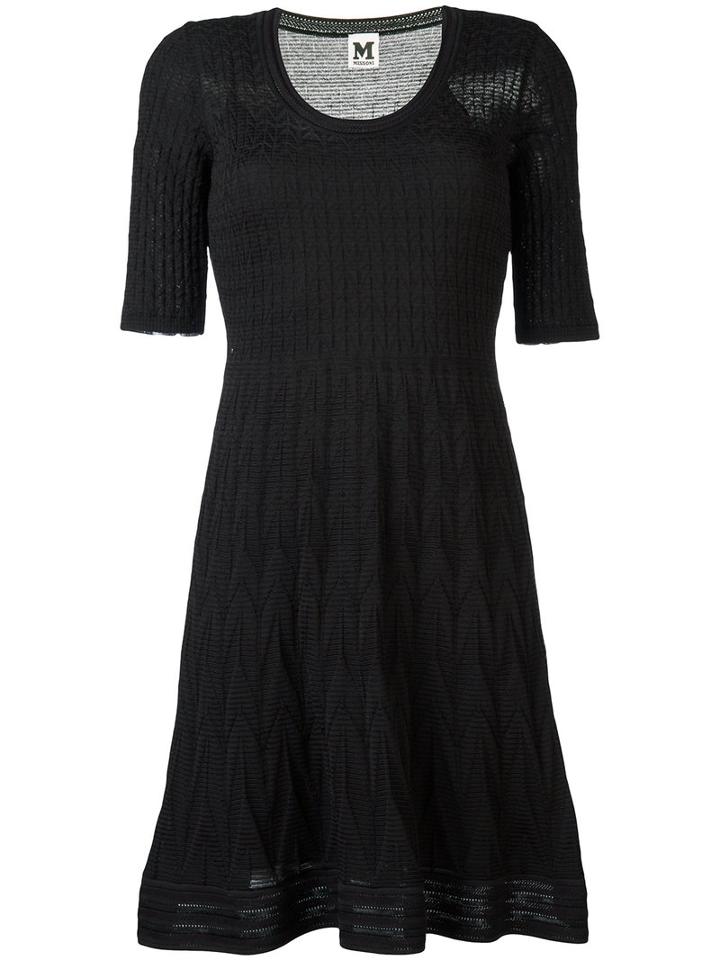 M Missoni Textured-knit Flounce Dress, Women's, Size: 44, Black, Cotton/polyester/viscose