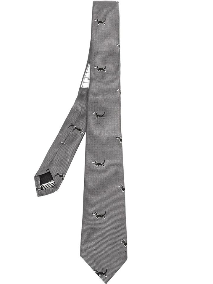 Thom Browne Classic Necktie In Hector Embroidered Silk Jacquard - Grey