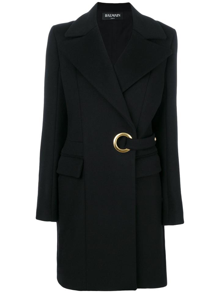 Balmain Eyelet Belted Coat - Black