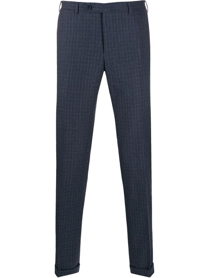 Canali Checked Slim Fit Trousers - Blue