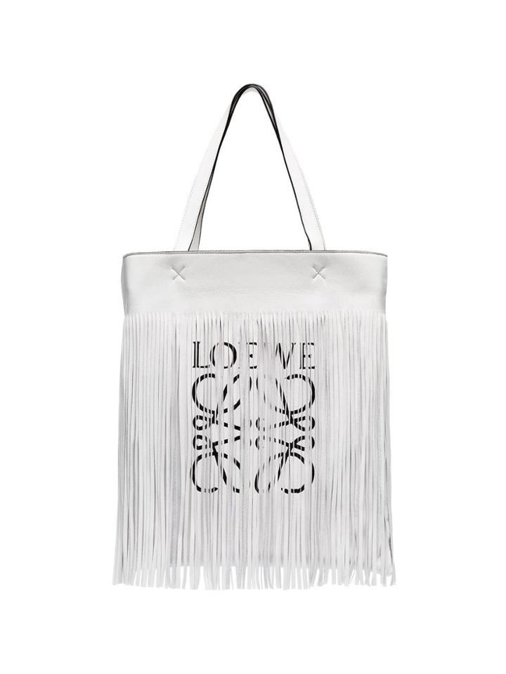 Loewe White Vertical Fringe Leather Tote