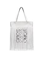 Loewe White Vertical Fringe Leather Tote