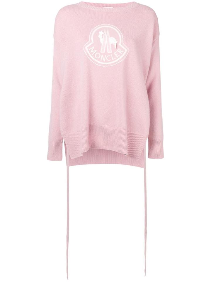 Moncler Belted Logo Side Slit Sweater - Pink & Purple