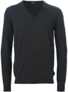 Zanone V-neck Sweater, Men's, Size: 54, Grey, Polyamide/virgin Wool