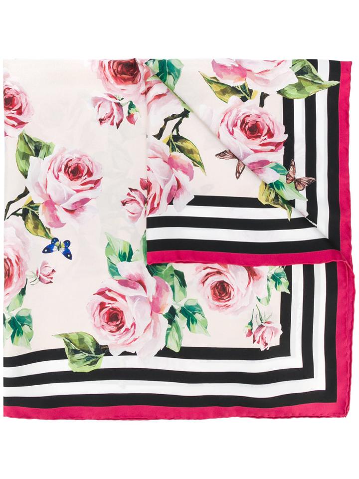 Dolce & Gabbana Floral And Stripe Print Scarf - Pink & Purple