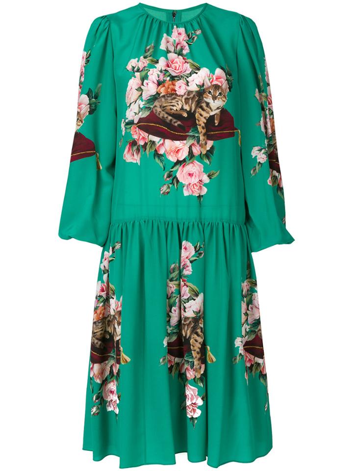 Dolce & Gabbana Printed Cat Motif Dress - Green