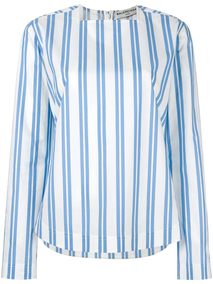 Balenciaga Square Neck Striped Blouse, Women's, Size: 36, Blue, Cotton