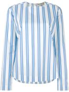 Balenciaga Square Neck Striped Blouse, Women's, Size: 36, Blue, Cotton