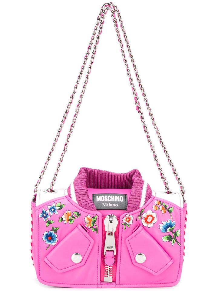 Moschino Bomber Jacket Shoulder Bag, Women's, Pink/purple, Calf Leather