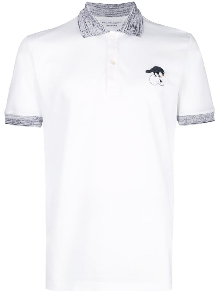 Alexander Mcqueen Bird And Skull Embroidered Polo Shirt - White