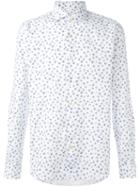 Xacus Navy Floral Print Shirt, Men's, Size: 40, White, Cotton