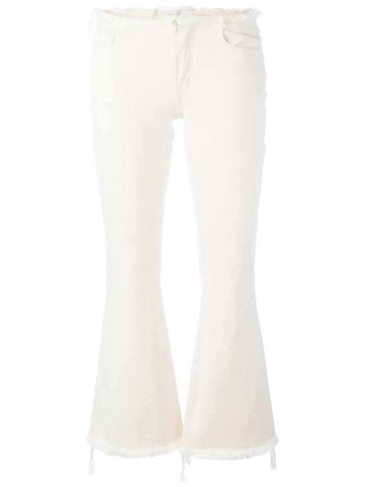 Marques'almeida Fray Hem Flared Trousers, Women's, Size: 8, White, Cotton