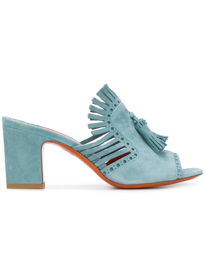 Santoni Fringed Tassel Mules - Blue