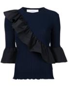 Le Ciel Bleu - Ruffled Trim Top - Women - Nylon/polyurethane/rayon - 36, Blue, Nylon/polyurethane/rayon