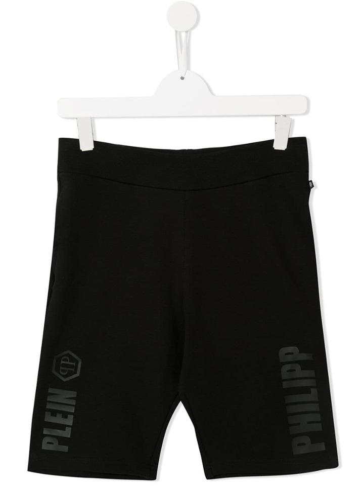 Philipp Plein Junior Statement Logo Jogging Shorts - Black