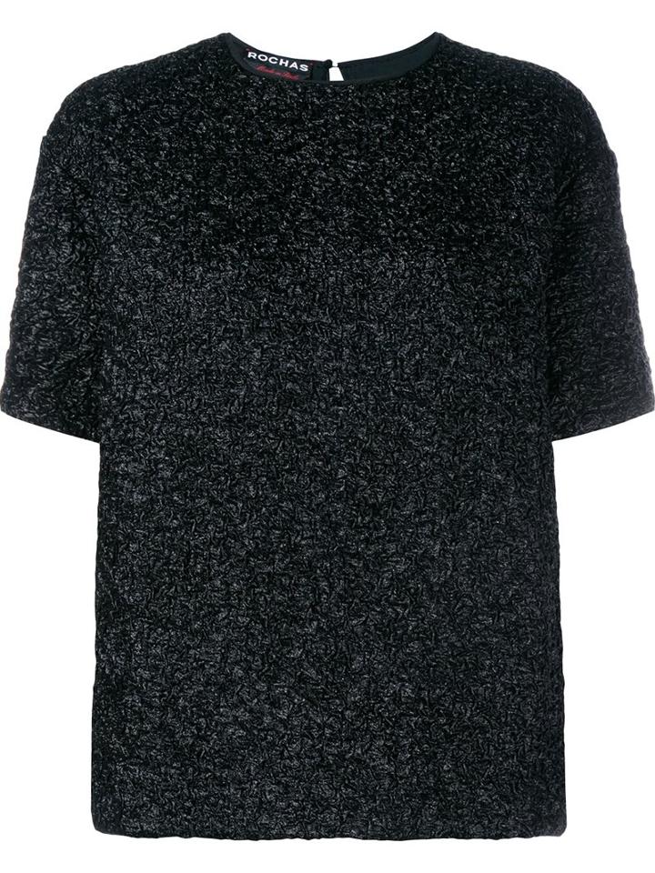 Rochas Textured Short Sleeve Top, Women's, Size: 42, Black, Silk/polyamide/spandex/elastane