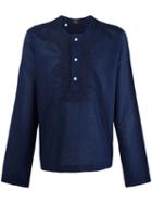 Mp Massimo Piombo Embroidered Trim Buttoned Tunic, Men's, Size: Xl, Blue, Cotton/linen/flax