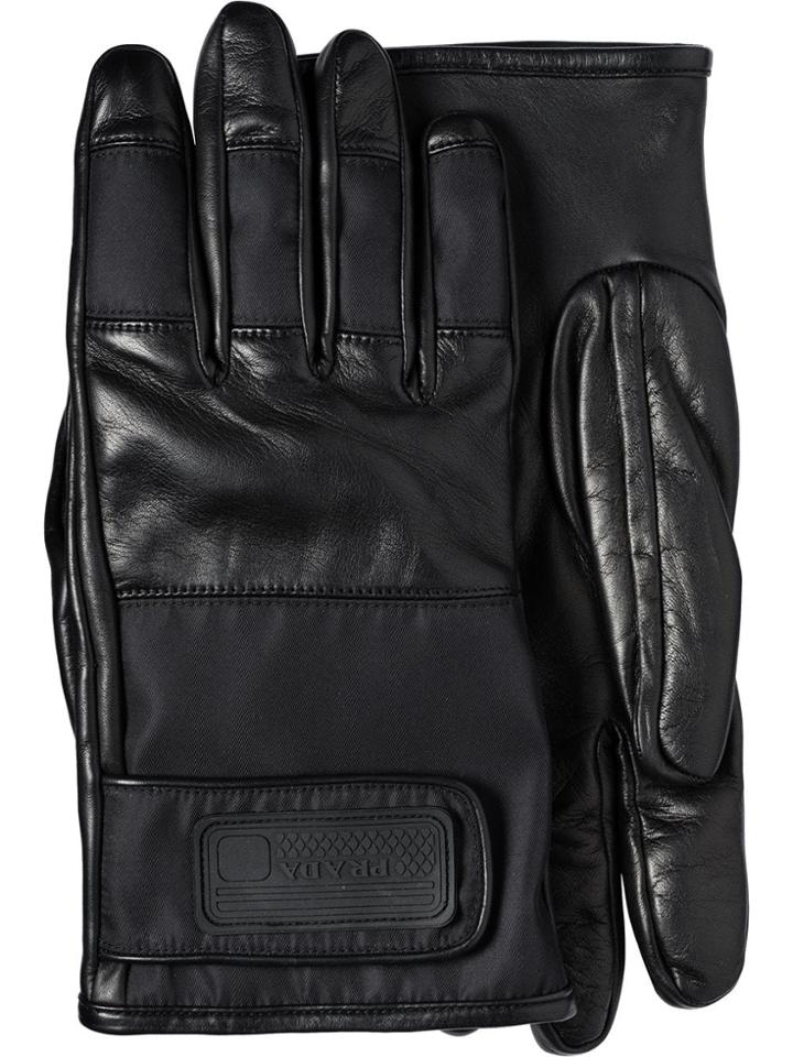 Prada Nylon And Leather Gloves - Black