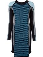 Versace Runway Knit Sport Dress, Women's, Size: 44, Blue, Polyester/viscose/wool