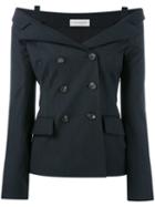 Faith Connexion - Off-shoulders Double-breasted Jacket - Women - Spandex/elastane/cupro/viscose/virgin Wool - 38, Women's, Blue, Spandex/elastane/cupro/viscose/virgin Wool