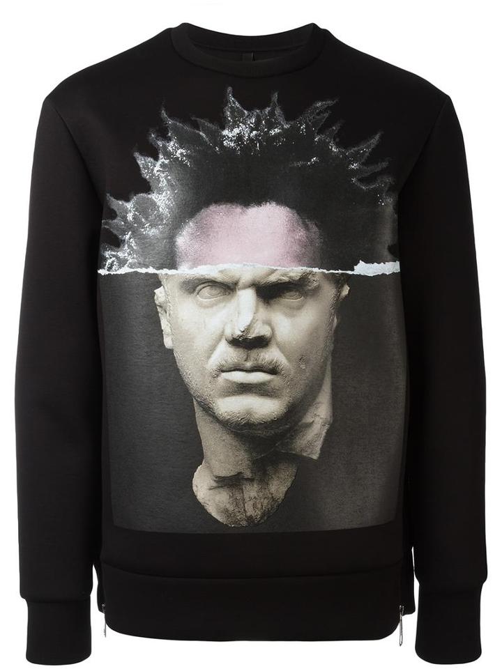 Neil Barrett Portrait Print Sweatshirt, Men's, Size: Large, Black, Viscose/polyurethane