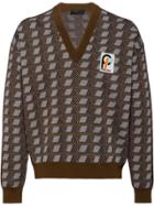 Prada Jacquard V-neck Sweater - Brown