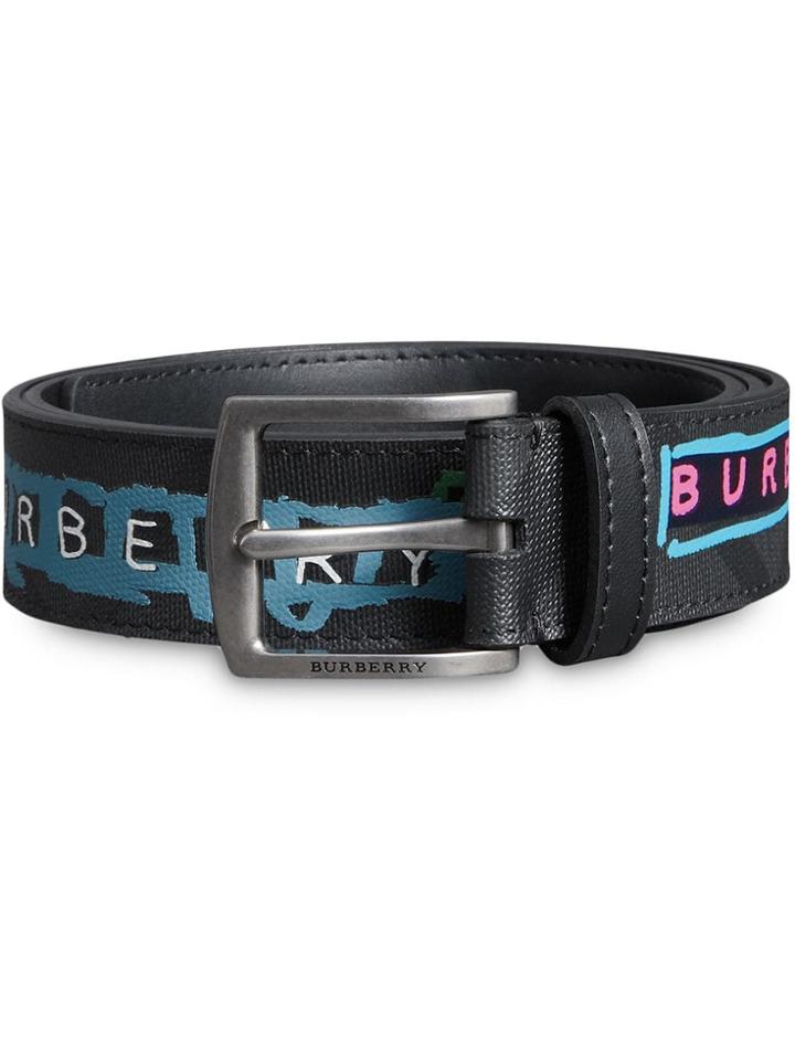 Burberry Tag Print London Check Belt - Black