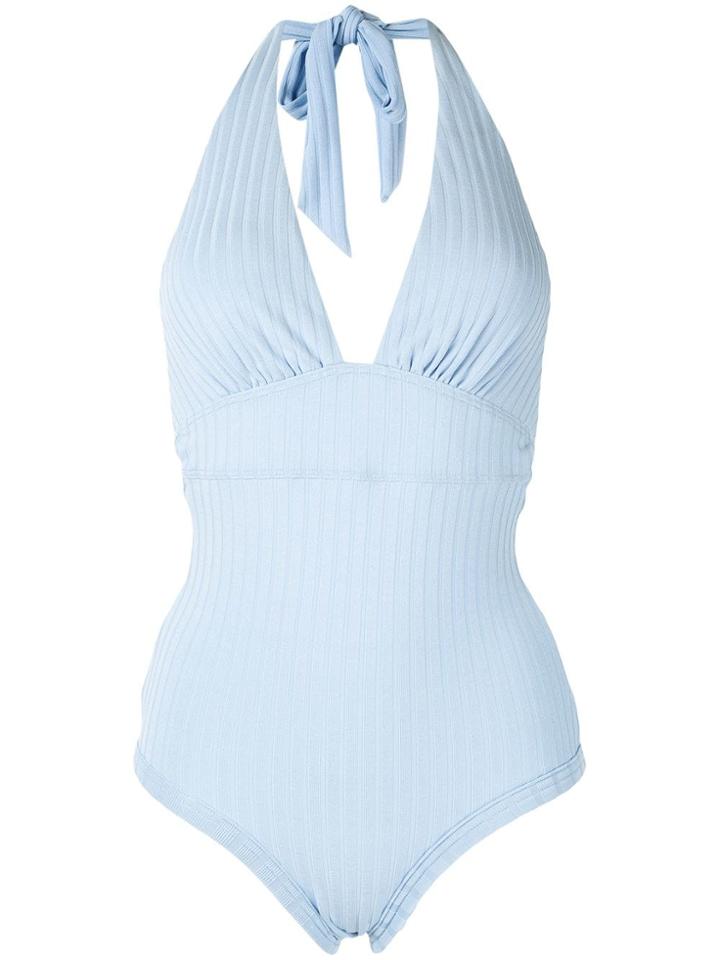 Peony Halter-neck One Piece Swimsuit - Blue