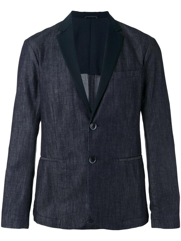 Emporio Armani - Faille-trimmed Denim Blazer - Men - Cotton/polyester - Xxl, Blue, Cotton/polyester