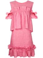 Goen.j - Ruffle Panel Dress - Women - Linen/flax - L, Pink/purple, Linen/flax