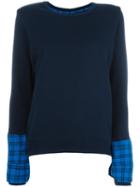 Water Plaid Cuffs Sweatshirt, Women's, Size: Medium, Blue, Cotton
