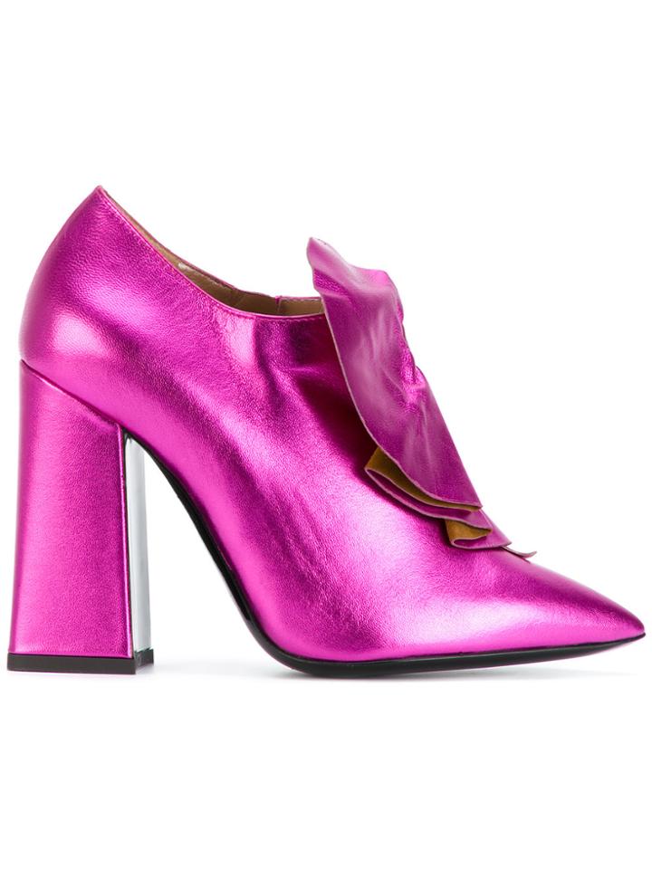 Pollini Ruffled Booties - Pink & Purple